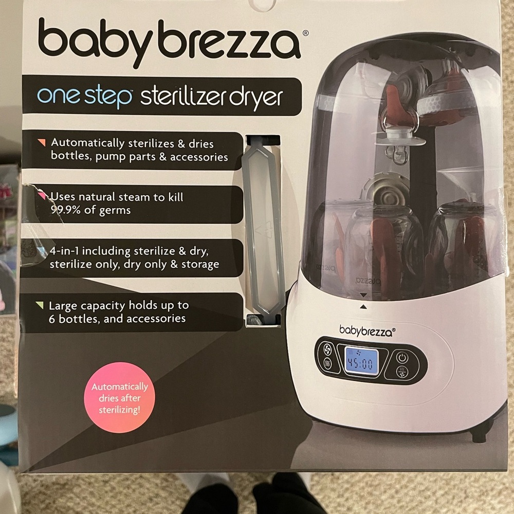 White Baby Brezza Sterilizer with Clear Dome and Digital Display